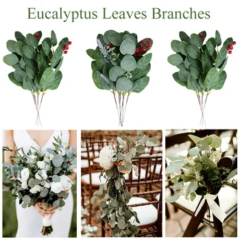 5 kom. Umjetni Zeleni Listovi Eukaliptusa Grane Lažni Cvjetovi Biljke Buketi Za Vjenčanje Nevjesta Rođendan Dekor DIY Vijenac