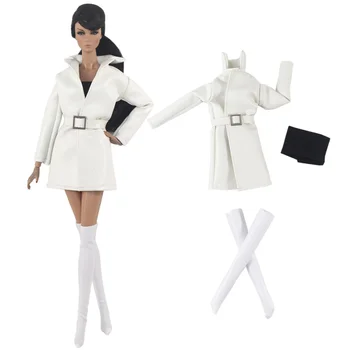 Set odjeću od bijele kože/dugi kaput + top + čarape/lutkarska odjeću Za Barbie lutke duljine 30 cm Xinyi FR ST /božićno igračka za djevojčice