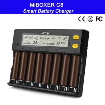 MiBOXER C8 18650 Baterija Punjač baterija LCD Zaslon 1.5 A za Litij-ionska LiFePO4 Ni-MH punjive Ni-Cd AA 21700 20700 26650 18350 17670 RCR123 18700