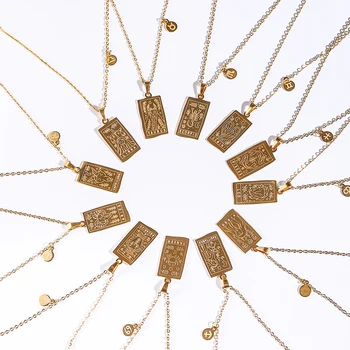 Vintage 12 Zviježđa Tarot Lanca I Ogrlice Zlata od Nehrđajućeg Čelika Kvadratnom Znak Zodijaka Privjesak Lanca I Ogrlice za Žene Jewelry 2021 Novi
