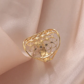Lucktune Od Nehrđajućeg Čelika Viking Cvijet Života Prsten Ovalno Geometrijski Podesiv Prsten za Žene i Muškarce Vintage Nakit Par Poklon