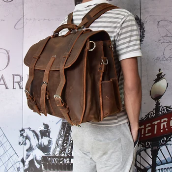 Debeli putnu torbu od kože Crazy horse, 2 Vrste korištenja, ruksak za putovanja, muška torba od prave kože, velika prostrana putnu torbu, Velika prostrana torba za vikend