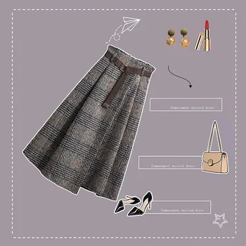 2021 novi pokrivač suknja u retro stilu, jesensko-zimska ženska suknja trapeznog oblika srednje dužine, нерегулярная, s visokim strukom, утолщенная duga suknja sa pojasom