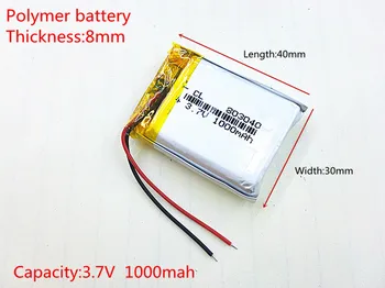 Li-po 3,7 U, 1000 mah, [803040] PLIB; polymer li-ion/li-ion baterija za GPS, mp3, mp4, mp5, dvd, model igračke