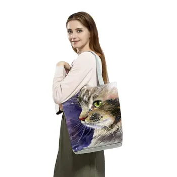 Individualne Slatka Mačka Ulje Na Platnu Ženska Dizajnersku Torbu Kreativno Tiskane Bag Torbe Velikog Kapaciteta Eko Shopping Torbe Za Višekratnu Upotrebu