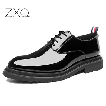 2022 Nove Jesenske Muške Modeliranje cipele-Oxfords Od lakirane Crne Boje, Luksuzne Poslovne Platforme Cipele, Udobne Muške Cipele za Vjenčanje