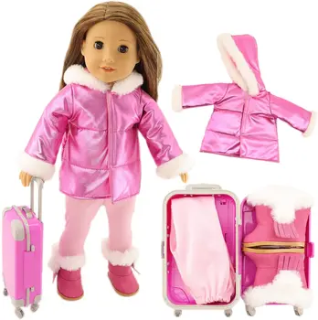2021 Američka Lutka Pink Kofer za Putovanja, ručke za nošenje omogućuju Pohranu, Пуховик, Tajice i Čizme Zimske Odjeće za Djevojke od 18 Cm Lutka