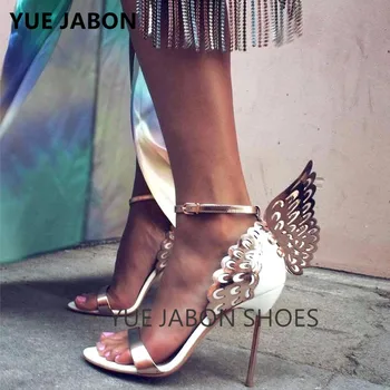 YUE JABON/ šarene kožne sandale s metalnom vezom; cipele-brod s krilima anđela; večernji modeliranje cipele s kravatom na visoku petu