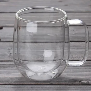 Dvoslojni Staklene Čaše Ručne izrade Jednostavne Jutarnje Šalice s Ručkom Šalica za Kavu Mlijeka Soka 300 ml SH117