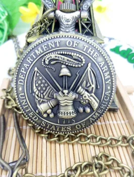 Antikni mesing zastava AMERIČKE vojske logo kvarc džepni sat Gospodo vojne sat 10 kom./lot prodaja na veliko